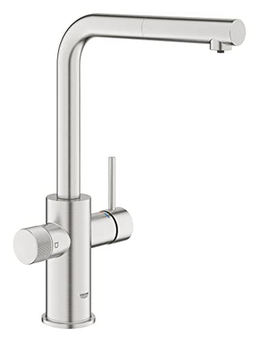 GROHE Blue Pure Minta - Einhand-Spültischarmatur mit Filterfunktion (L-Auslauf, Einlochmontage, herausziehbarer Mousseurauslauf, schwenkbarer Rohrauslauf), supersteel, 30601DC0 im Sale